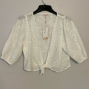 Esqualo Knot Crop Top Shrug Wrap Eyelet Color Off White Size 8 100% Cotton NWT